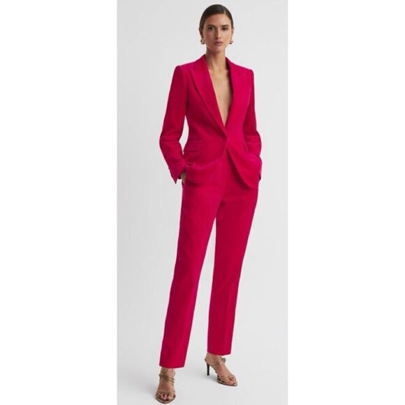 Reiss Rosa Petite Velvet Single Breasted Suit Blazer in Pink Size 10 / Néw - Picture 2 of 10